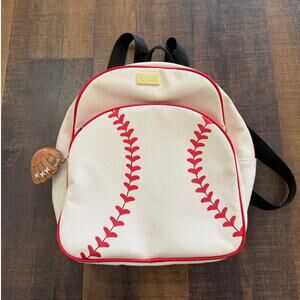 Betsey Johnson Baseball Backpack White Red Faux Leather Mini Bag